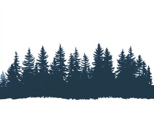 Obraz premium Silhouetted illustration of a forest line with evergreen trees against a white backdrop