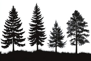 Silhouettes of different pine trees