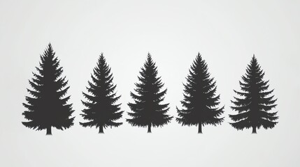 Obraz premium Silhouettes of five fir trees