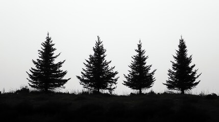 Fototapeta premium Silhouettes of five fir trees