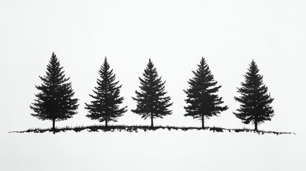 Obraz premium Silhouettes of five pine trees