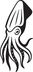 Black cuttlefish silhouette with tentacles and eye, Vector cuttlefish design for marine artwork