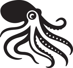 Cuttlefish silhouette with white detail accents, Black marine animal vector illustration
