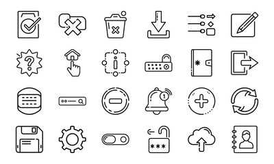 Minimal Line UI Icon Set for Web and Mobile Interface 24 Editable Vector Icons for App, Dashboard, UX Design, Settings, Cloud, Security, Upload, Notification, Home and More