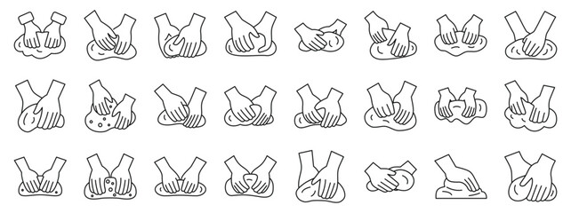 Kneading dough icons set. Hands are working, kneading, and shaping various pliable materials, creating a visual representation of tactile creativity