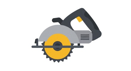 Fototapeta premium Illustration of a circular saw with a yellow blade and gray body on a white background.