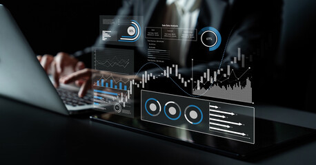 Sales data analysis dashboard showing performance, trends, and insights. Sales data tracks growth,...