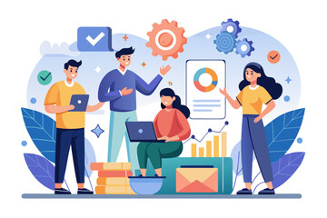 Teamwork and Data Analysis Illustration for Business Strategy and Success