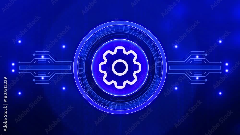 Poster management setting gear maintenance and fixing symbol digital concept. futuristic neon tech interfac