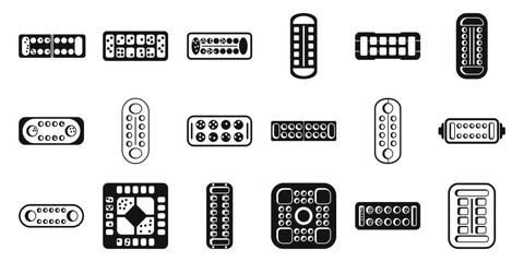 Mancala icons set. Set of various electrical connectors and ports used in electronics and telecommunications, showcasing different pin configurations and designs