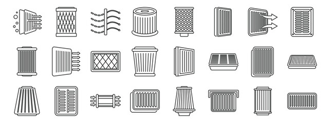 Air filter icons set. Collection of different air filter designs for various filtration needs