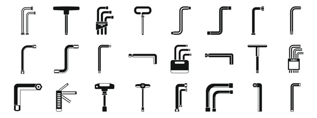 Allen keys icons set. Different types of allen keys or hex keys, useful tools for mechanics and repairing
