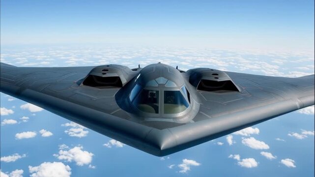 B-2 Spirit stealth bomber cruising at high altitude over a sea of clouds, demonstrating advanced military technology and aviation engineering.