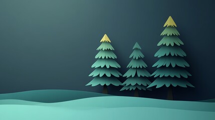 Three stylized evergreen trees