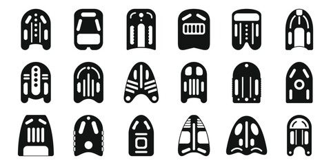 Swimming board icons set. Diverse set of robot head silhouettes showcasing futuristic technology