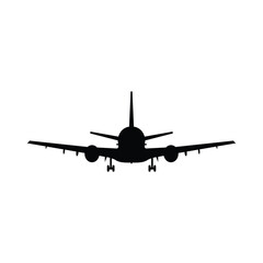 Obraz premium Front View Airplane Silhouette Vector – Jet Aircraft Icon Illustration
