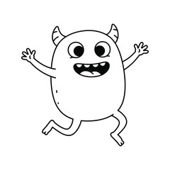Obraz premium Happy Jumping Monster Cartoon Character Line Art Illustration Black and White Cute Monster Design