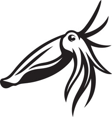 Cuttlefish with tentacles and eye detail, Marine silhouette black vector art