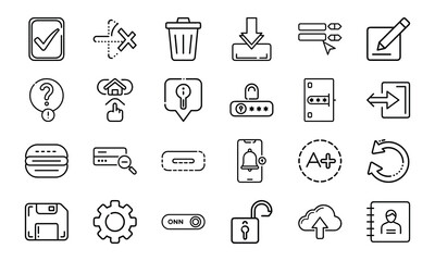 Minimal Line UI Icon Set for Web and Mobile Interface 24 Editable Vector Icons for App, Dashboard, UX Design, Settings, Cloud, Security, Upload, Notification, Home and More