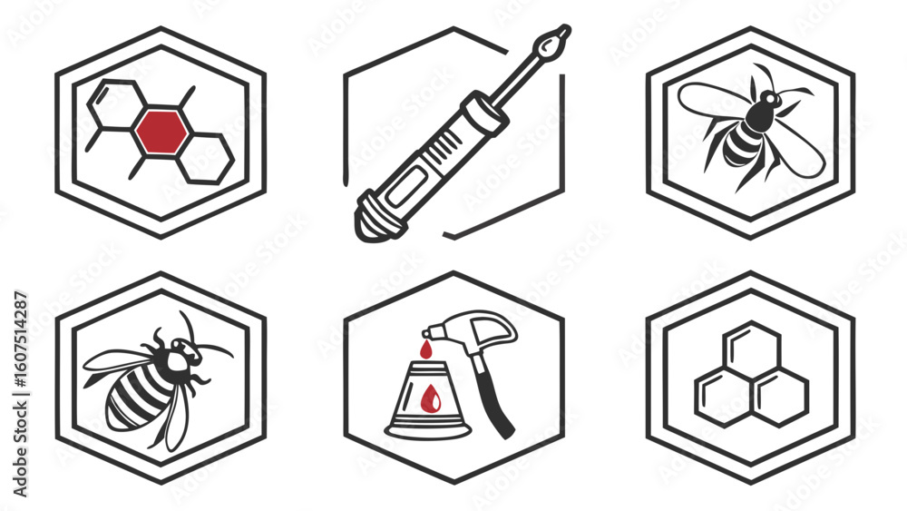 Poster bee honey cell structure molecule injection drop hexagon illustration vector graphic design artwork 