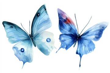 Fototapeta premium Two watercolor butterflies are presented against a white background