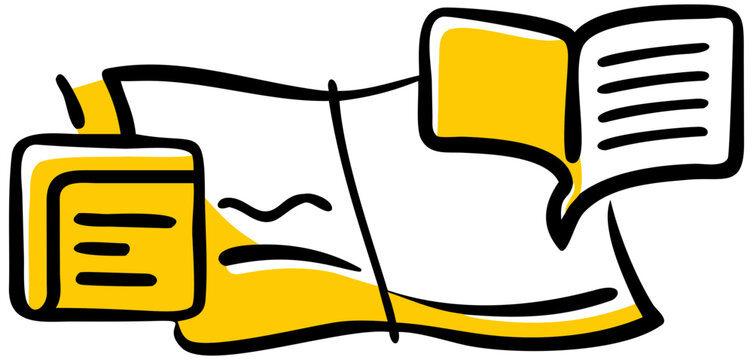 Illustration of book document paper sheet note and open novel with information for education and study transparent background