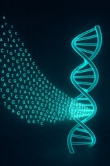 DNA double helix forming from a sequence of genetic code letters (ATCG)