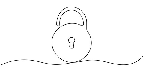 Pad lock Continuous one line drawing illustration, Continuous one line drawing of a padlock. Security concept vector illustration,  Drawing of security protection symbol. 
