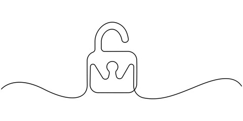 Pad lock Continuous one line drawing illustration, Continuous one line drawing of a padlock. Security concept vector illustration,  Drawing of security protection symbol. 