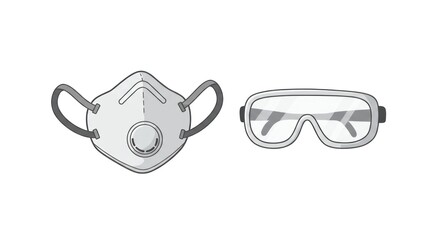 Gray scale illustration of safety mask and safety glasses.