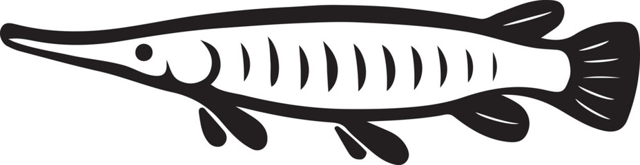 Fish silhouette with interior line design, Bold black sea animal vector graphic