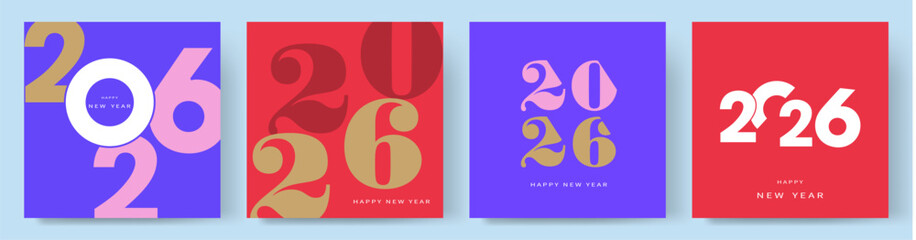 2026 logo concept for calendar, poster, flyer, banner. Modern design for calendar, invitations, greeting cards. Set of new year logo text design. stock illustration