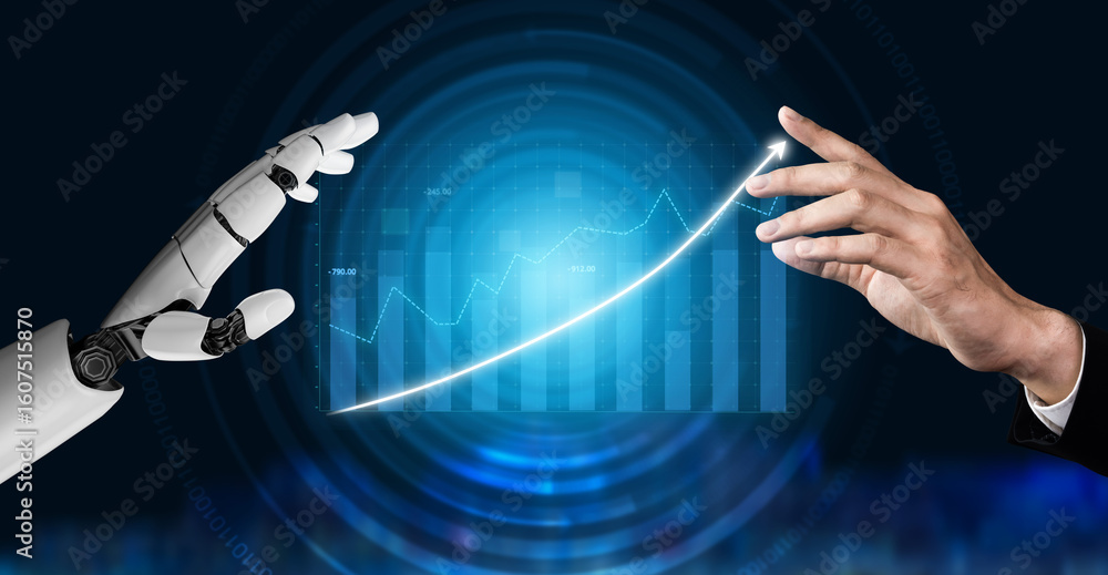 Poster this image depicts a human hand reaching out to a robotic hand, symbolizing collaboration and intera