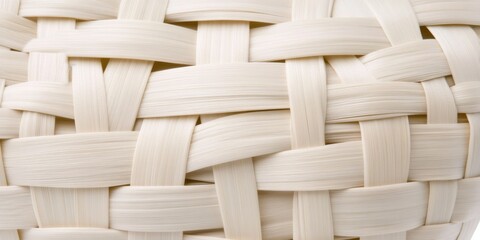 Woven texture of white braided material forming basket pattern background. Interior design, home decor and crafts concept with clean modern look.