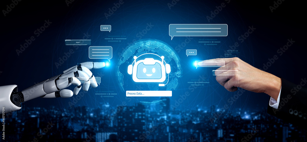Poster ai assistant brain processor with llm technology, big data, machine learning, generative ai for busi