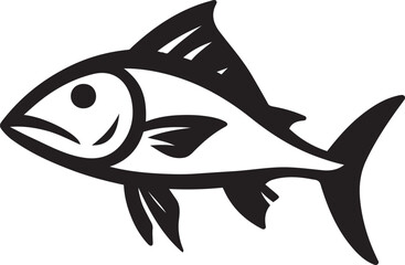 Fish silhouette on white background vector, Marine fish illustration in black and white