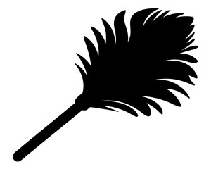 Stylized black and white illustration of a feather duster with an elongated handle