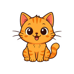 Orange Kawaii Anime Cat. Cute and Playful Ginger Kitten in Adorable Style, Cartoon Character with Big Sparkly Eyes