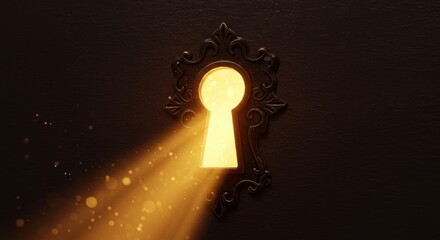 A keyhole in a dark surface, radiating golden light, suggesting a path to discovery.