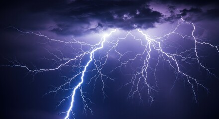 Dramatic image showcasing a powerful lightning strike illuminating a dark, stormy sky.