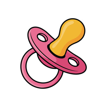 Cartoon pink pacifier with yellow nipple for baby comfort
