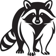 Raccoon silhouette on white background art, Forest animal black and white vector