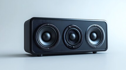 Fototapeta premium Modern black speaker with three drivers on a light gray background