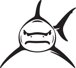 Shark facing forward with angry expression vector, Intense ocean predator black silhouette