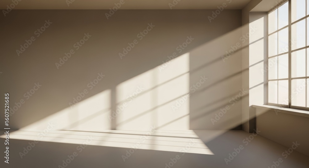 Poster sunlight streaming through window in empty room - serene empty room bathed in sunlight, showcasing n