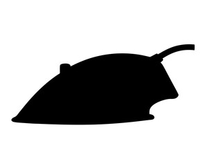 Black Silhouette of an Electric Iron with Cord and Handle, on White