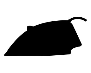 Minimalist black and white silhouette of an electric iron for clothing