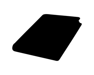 Black silhouette of a closed book resting on a white background