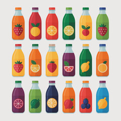 Assortment of colorful fruit juice bottles