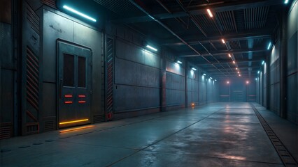 Sci-Fi Corridor: Industrial Architecture with Cyberpunk Lighting